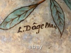 A pair of Signed Louis Dage Art Deco Vases Hand-Painted Foliage Branches 1920s