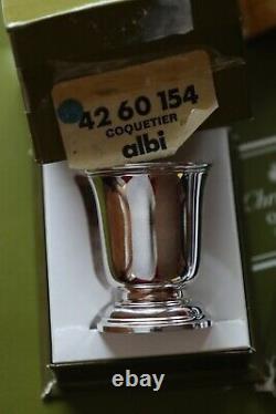ALBI Vintage Pair of French Silver Plated Signed CHRISTOFLE Egg Cups + BOX NEW