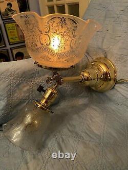 ANTIQUE 1900 PAIR of Gas/Electric Wall Fixtures Signed Bradley and Hubbard