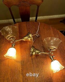 ANTIQUE 1900 PAIR of Gas/Electric Wall Fixtures Signed Bradley and Hubbard