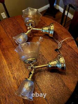 ANTIQUE 1900 PAIR of Gas/Electric Wall Fixtures Signed Bradley and Hubbard