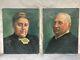 Antique 19th Century Oil Painting Portraits Pair Husband Wife Couple Signed