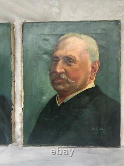 ANTIQUE 19th Century Oil Painting Portraits Pair Husband Wife Couple SIGNED
