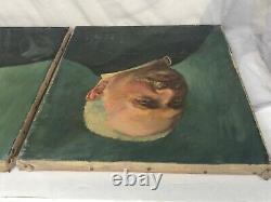 ANTIQUE 19th Century Oil Painting Portraits Pair Husband Wife Couple SIGNED