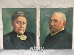 ANTIQUE 19th Century Oil Painting Portraits Pair Husband Wife Couple SIGNED