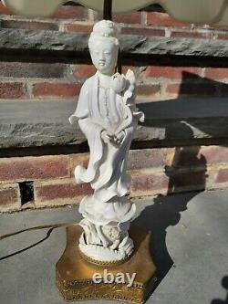 ANTIQUE BLANC DE CHINE CHINESE GODDESS KWAN QUAN YIN FIGURE TABLE LAMP pair of 2