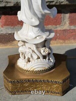 ANTIQUE BLANC DE CHINE CHINESE GODDESS KWAN QUAN YIN FIGURE TABLE LAMP pair of 2