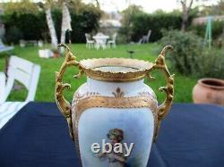 ANTIQUE FRENCH SEVRES PORCELAIN PAIR 2 VASES URNS SIGNED 19th C BRONZE MOUNTED