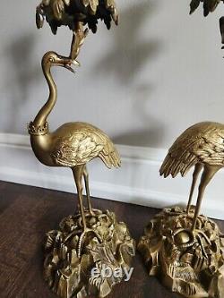 ANTIQUE GILT BRONZE OSTRICH CANDLE HOLDER -PAIR-SIGNED Thomas Abbott FRENCH