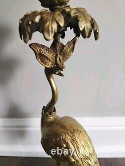 ANTIQUE GILT BRONZE OSTRICH CANDLE HOLDER -PAIR-SIGNED Thomas Abbott FRENCH