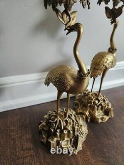 ANTIQUE GILT BRONZE OSTRICH CANDLE HOLDER -PAIR-SIGNED Thomas Abbott FRENCH