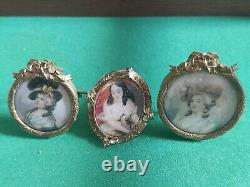 ANTIQUE MINIATURE MATCHED PAIR portrait bronze frame, 1890's, 1 MORE GF Signed