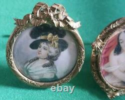 ANTIQUE MINIATURE MATCHED PAIR portrait bronze frame, 1890's, 1 MORE GF Signed