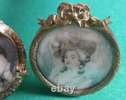 ANTIQUE MINIATURE MATCHED PAIR portrait bronze frame, 1890's, 1 MORE GF Signed