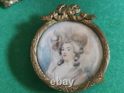 ANTIQUE MINIATURE MATCHED PAIR portrait bronze frame, 1890's, 1 MORE GF Signed