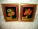 Antique Miniature Oil Painting Floral Poppies Pair 1930s Gilt Wood Frames Signed