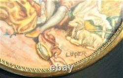 ANTIQUE MINIATURE PAINTING ON PORCELAIN COURTING COUPLE SIGNED LUGER 18th C