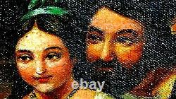 ANTIQUE OLD DUTCH GENRE OIL ON CANVAS PAINTING WithYOUNG COUPLE COURTING SCENE
