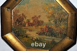 ANTIQUE PAIR OIL on BOARD PAINTINGS SIGNED LAVERA OCTAGON SHAPE FRAMED