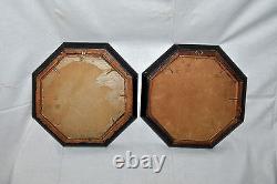 ANTIQUE PAIR OIL on BOARD PAINTINGS SIGNED LAVERA OCTAGON SHAPE FRAMED