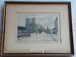 ANTIQUE Pair HANS FIGURA Etching PARIS Notre Dame NAPOLEON Bridge SIGNED Number