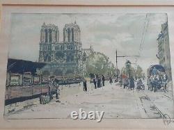 ANTIQUE Pair HANS FIGURA Etching PARIS Notre Dame NAPOLEON Bridge SIGNED Number