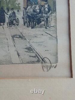 ANTIQUE Pair HANS FIGURA Etching PARIS Notre Dame NAPOLEON Bridge SIGNED Number