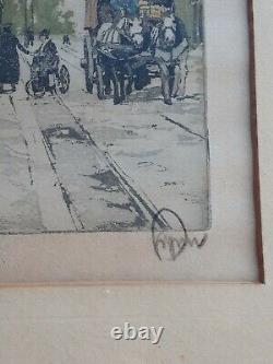 ANTIQUE Pair HANS FIGURA Etching PARIS Notre Dame NAPOLEON Bridge SIGNED Number