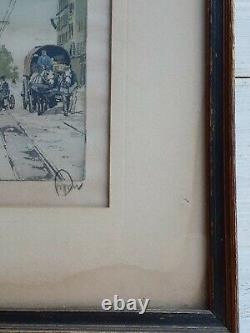 ANTIQUE Pair HANS FIGURA Etching PARIS Notre Dame NAPOLEON Bridge SIGNED Number