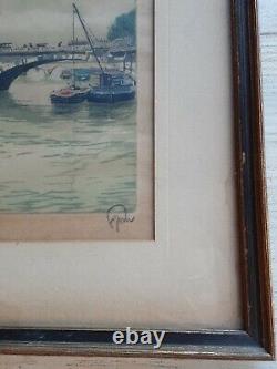 ANTIQUE Pair HANS FIGURA Etching PARIS Notre Dame NAPOLEON Bridge SIGNED Number