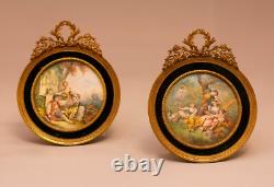 ANTIQUE Pair of miniatures painting signed and framed empire style
