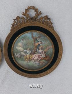 ANTIQUE Pair of miniatures painting signed and framed empire style