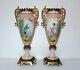 Antique Sevres France Gilded Ormolu Handpainted Pair Porcelain Urns Signed Vases