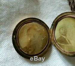 ANTIQUE SIGNED CRESCENT MOON GF LOCKET with PHOTOS OF BLACK AFRICAN COUPLE