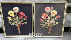 ANTIQUE floral painting with wooden frame Set Two Signed Oil Paintings 17 X 14