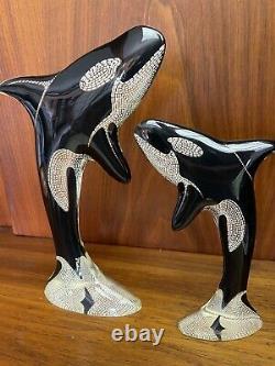 Abraham Palatnik PAL Lucite PAIR Orca Killer Whale Sculpture Acrylic 10 MCM