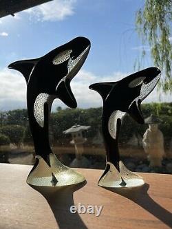 Abraham Palatnik PAL Lucite PAIR Orca Killer Whale Sculpture Acrylic 10 MCM