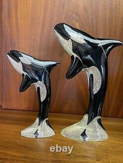 Abraham Palatnik PAL Lucite PAIR Orca Killer Whale Sculpture Acrylic 10 MCM