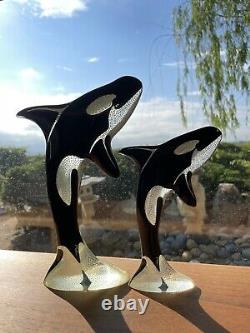 Abraham Palatnik PAL Lucite PAIR Orca Killer Whale Sculpture Acrylic 10 MCM