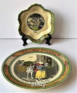 Adams England Antique Signed Hand Engraved Decorative Pair of Porcelain Plates