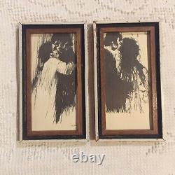 Aldo Luongo 1969 Pair of Lovers Embrace Prints Black/White Wooden Frames Small