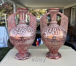 Almost A Pair Large Signed Antique Pottery Porcelain Vase Middle Eastern Design
