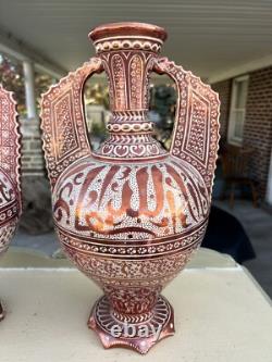 Almost A Pair Large Signed Antique Pottery Porcelain Vase Middle Eastern Design