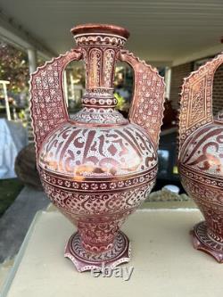 Almost A Pair Large Signed Antique Pottery Porcelain Vase Middle Eastern Design
