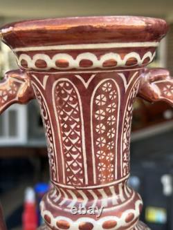 Almost A Pair Large Signed Antique Pottery Porcelain Vase Middle Eastern Design