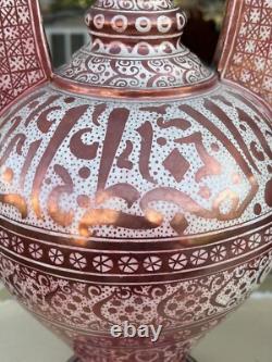 Almost A Pair Large Signed Antique Pottery Porcelain Vase Middle Eastern Design