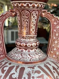 Almost A Pair Large Signed Antique Pottery Porcelain Vase Middle Eastern Design