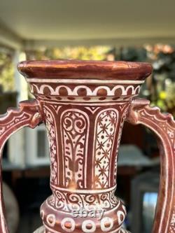 Almost A Pair Large Signed Antique Pottery Porcelain Vase Middle Eastern Design