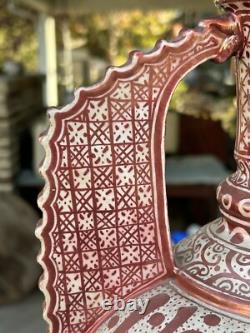 Almost A Pair Large Signed Antique Pottery Porcelain Vase Middle Eastern Design