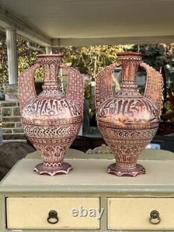Almost A Pair Large Signed Antique Pottery Porcelain Vase Middle Eastern Design